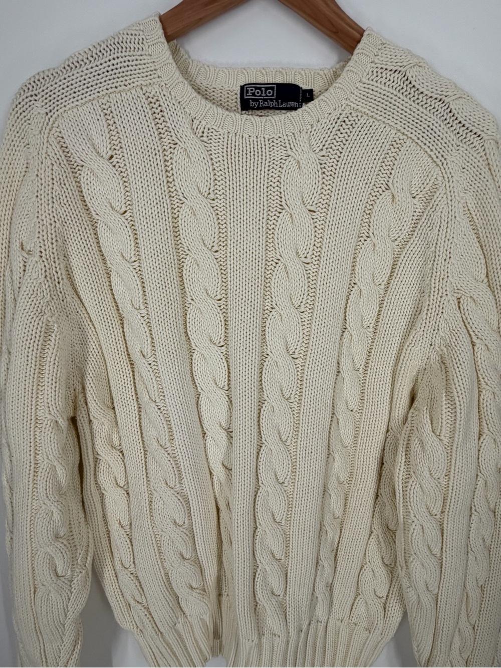 Vintage Polo Ralph Lauren Cable Knit Fisherman Sweater Cream Cotton L Heritage - Picture 4 of 9